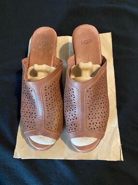 UGG Women's Brown Perforated Leather Mule Slides